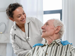 Female doctor with senior patient
